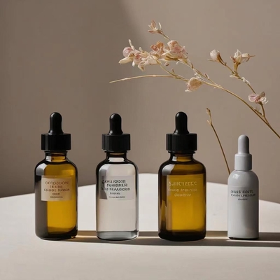 Bouteille d'huile essentielle ambrée conviviale avec tête de gouttelette en plastique et pipette en verre 5ml 10ml 30ml 50ml 100ml