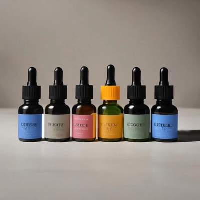Bouteille d'huile essentielle ambrée conviviale avec tête de gouttelette en plastique et pipette en verre 5ml 10ml 30ml 50ml 100ml