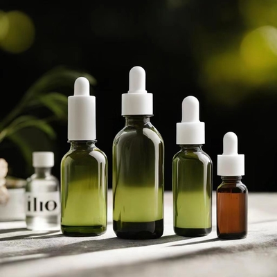 Bouteille d'huile essentielle ambrée conviviale avec tête de gouttelette en plastique et pipette en verre 5ml 10ml 30ml 50ml 100ml