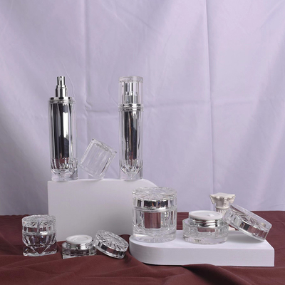 Bouteille en pot acrylique sans air 30G 50G 30ML 50ML 100ML pour lotion cosmétique avec pompe à lotion en aluminium ou pulvérisateur de brume