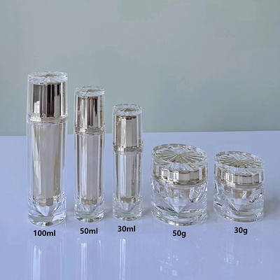 Bouteille en pot acrylique sans air 30G 50G 30ML 50ML 100ML pour lotion cosmétique avec pompe à lotion en aluminium ou pulvérisateur de brume