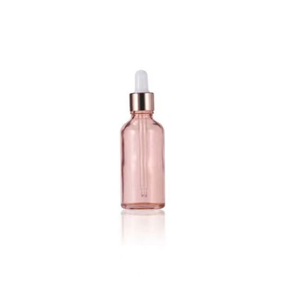 Bouteille essentielle en verre rose en gros avec bouchon de gouttelette en aluminium doré