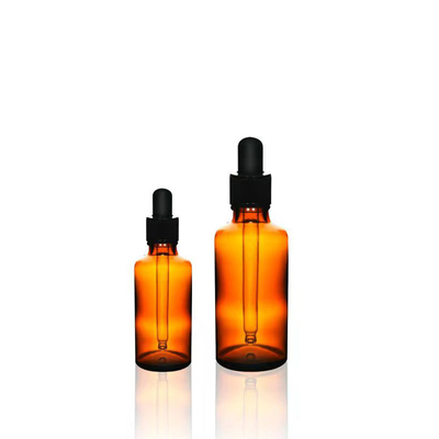 Bouteille essentielle en verre ambre en gros avec bouchon de gouttelette en plastique noir