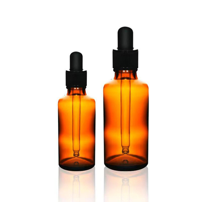 Bouteille essentielle en verre ambre en gros avec bouchon de gouttelette en plastique noir