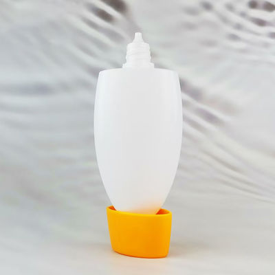 Flacon de crème solaire blanc de forme ovale avec matériau PP de couleur personnalisée pour emballage cosmétique
